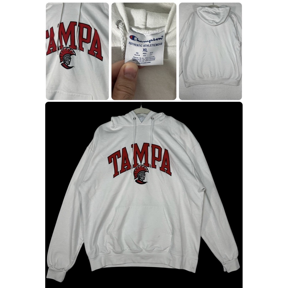 Champion University of Tampa Hoodie XL White Spartans College‎ Sweatshirt